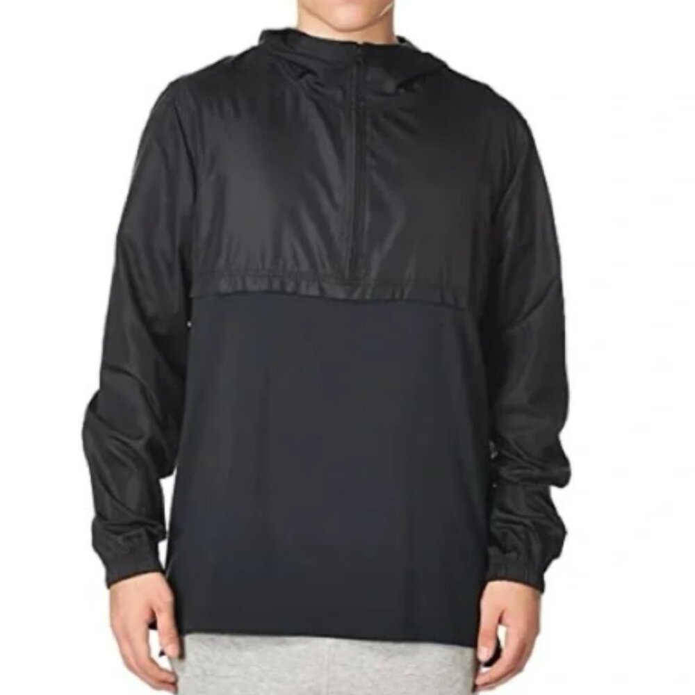 UNDER ARMOUR Fitted Half Zip Hooded Pullover Wind Breaker in Black Size Large